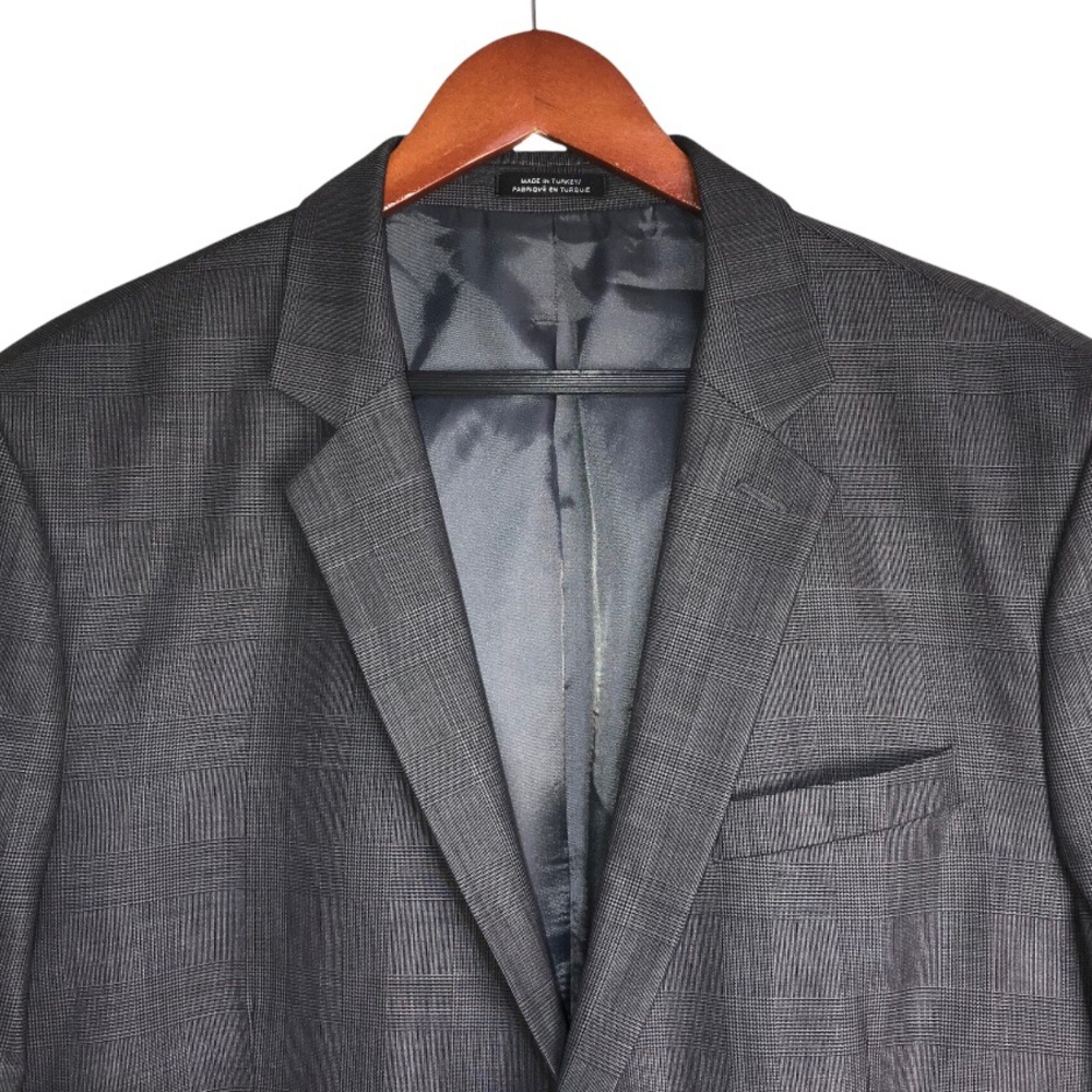 Express Charcoal Gray Wool Blend Two Button Plaid… - image 3